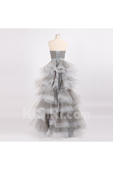 Tulle, Satin Strapless Floor Length Sleeveless Ball Gown Dress with Handmade Flowers, Rhinestone