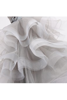 Tulle, Satin Strapless Floor Length Sleeveless Ball Gown Dress with Handmade Flowers, Rhinestone