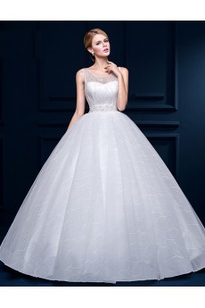 Tulle, Lace Scoop Floor Length Sleeveless Ball Gown Dress with Beads, Sash