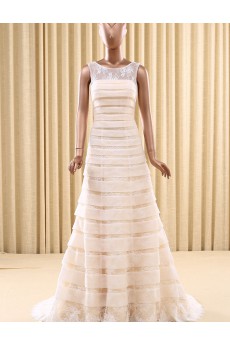 Lace Scoop Floor Length Sleeveless A-line Dress