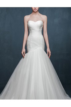 Tulle, Satin Sweetheart Sweep Train Sleeveless Mermaid Dress with Ruched