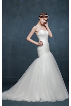 Tulle, Satin Sweetheart Sweep Train Sleeveless Mermaid Dress with Ruched