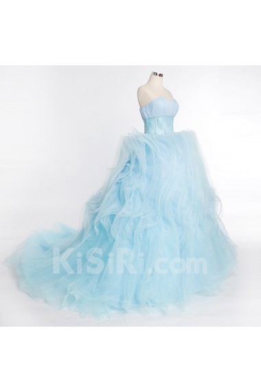 Tulle, Satin Sweetheart Sweep Train Sleeveless Ball Gown Dress with Beads