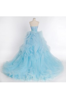 Tulle, Satin Sweetheart Sweep Train Sleeveless Ball Gown Dress with Beads