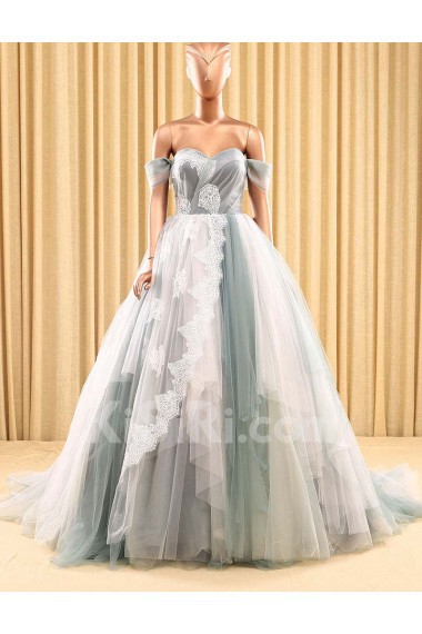 Tulle Off-the-Shoulder Sweep Train Ball Gown Dress