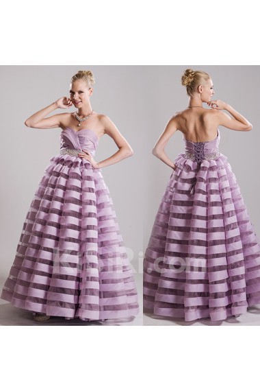 Tulle, Satin Sweetheart Floor Length Sleeveless Ball Gown Dress with Rhinestone