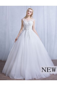 Tulle, Lace Scoop Floor Length Cap Sleeve Ball Gown Dress with Beads
