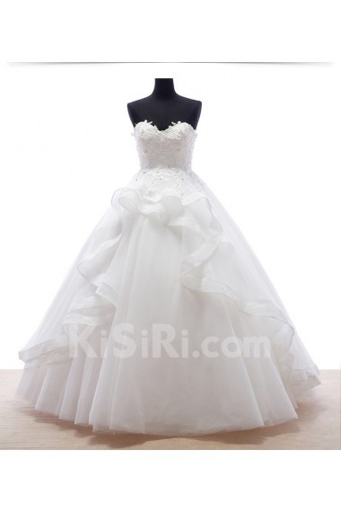 Lace, Tulle, Net, Satin Sweetheart Floor Length Sleeveless Ball Gown Dress with Rhinestone