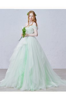 Organza, Lace Off-the-Shoulder Sweep Train Sleeveless Ball Gown Dress