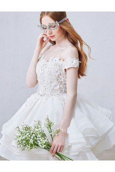 Lace, Organza, Tulle Off-the-Shoulder Mini/Short Ball Gown Dress with Rhinestone, Flowers