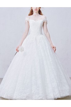 Lace, Tulle Off-the-Shoulder Floor Length Ball Gown Dress with Bead