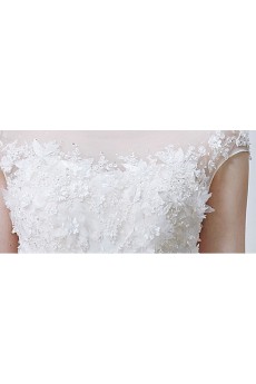 Tulle, Satin Scoop Floor Length Cap Sleeve A-line Dress with Handmade Flowers, Bow
