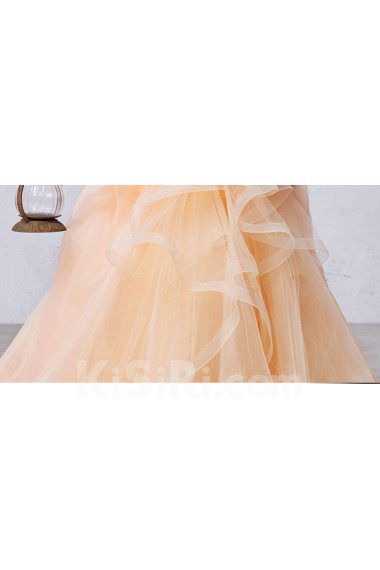 Tulle Off-the-Shoulder Chapel Train Ball Gown Dress with Ruched