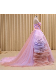 Tulle Strapless Chapel Train Sleeveless Ball Gown Dress with Bow