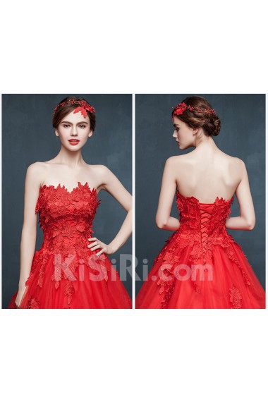 Tulle, Lace Sweetheart Sweep Train Sleeveless Ball Gown Dress with Applique