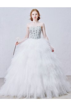 Tulle, Satin Sweetheart Chapel Train Sleeveless Ball Gown Dress with Rhinestone, Bead, Sequins