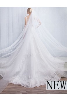 Tulle, Lace V-neck Chapel Train Sleeveless A-line Dress with Sash
