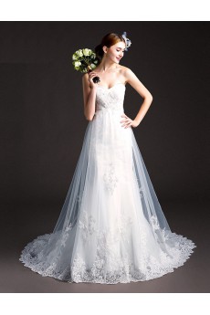 Tulle, Lace Sweetheart Chapel Train Sleeveless Mermaid Dress with Beads