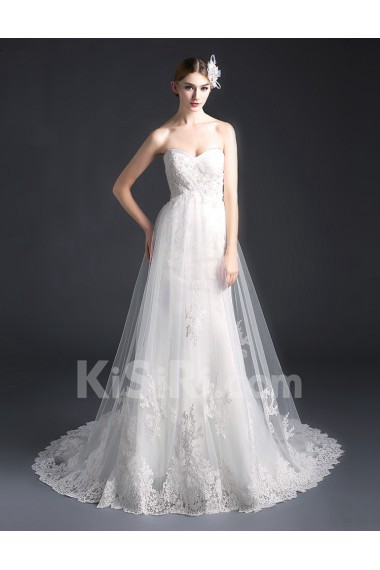 Tulle, Lace Sweetheart Chapel Train Sleeveless Mermaid Dress with Beads