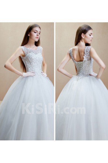 Lace, Tulle Jewel Floor Length Sleeveless Ball Gown Dress with Beads