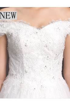 Lace, Tulle Off-the-Shoulder Chapel Train A-line Dress with Sequins