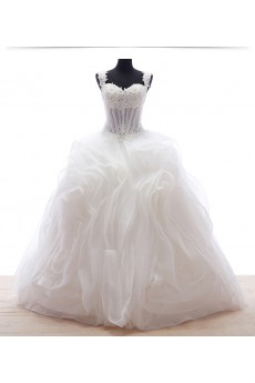 Lace, Satin Sweetheart Floor Length Sleeveless Ball Gown Dress with Rhinestone