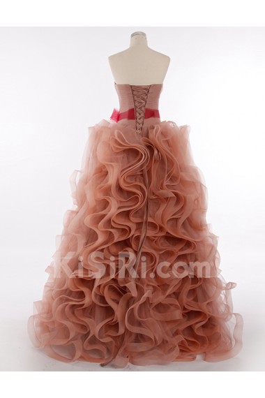 Tulle, Satin Sweetheart Floor Length Sleeveless Ball Gown Dress with Bow