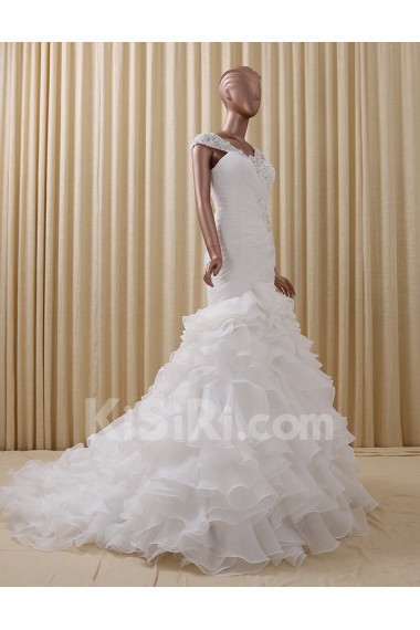 Tulle, Satin Off-the-Shoulder Sweep Train Mermaid Dress with Rhinestone