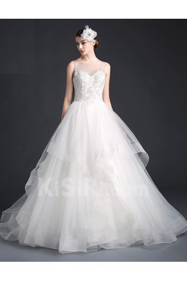 Tulle, Lace Bateau Sweep Train Sleeveless Ball Gown Dress with Sequins