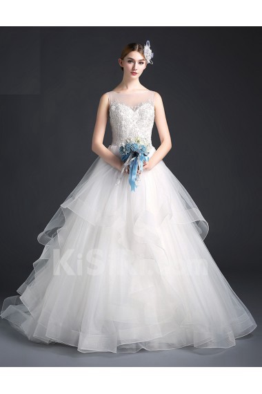 Tulle, Lace Bateau Sweep Train Sleeveless Ball Gown Dress with Sequins