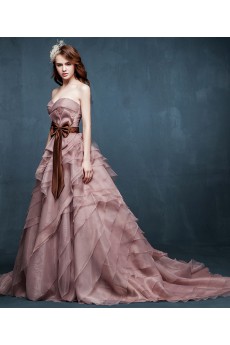 Organza, Satin Sweetheart Chapel Train Sleeveless Ball Gown Dress with Bow