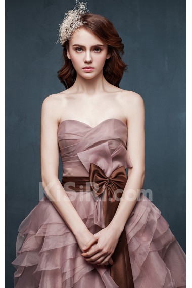 Organza, Satin Sweetheart Chapel Train Sleeveless Ball Gown Dress with Bow