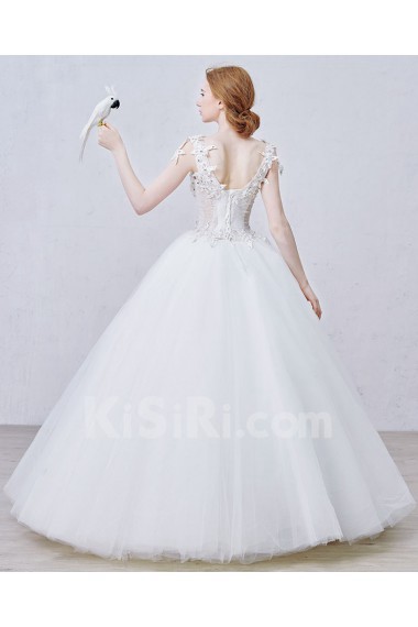 Lace, Tulle, Satin V-neck Floor Length Sleeveless Ball Gown Dress with Bead, Rhinestone