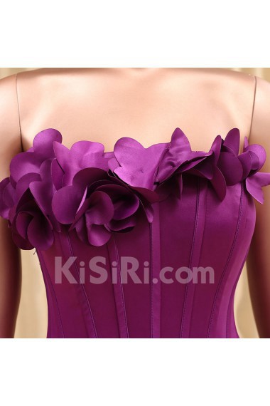 Organza Strapless Sweep Train Sleeveless Ball Gown Dress with Handmade Flowers