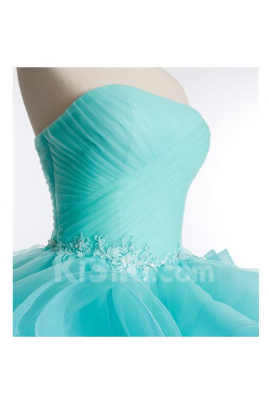 Tulle, Satin Strapless Sweep Train Sleeveless Ball Gown Dress with Pearl