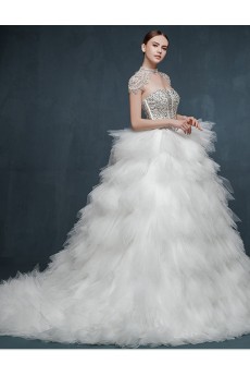Tulle, Satin Sweetheart Sweep Train Sleeveless Ball Gown Dress with Rhinestone, Sequins