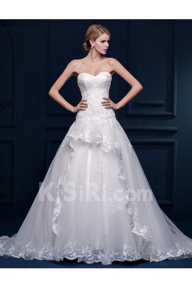 Tulle, Lace Sweetheart Chapel Train Sleeveless A-line Dress with Bow