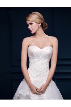 Tulle, Lace Sweetheart Chapel Train Sleeveless A-line Dress with Bow
