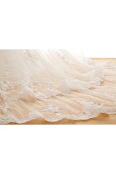 Lace, Tulle Strapless Cathedral Train Sleeveless A-line Dress with Handmade Flowers