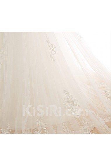 Lace, Tulle Strapless Cathedral Train Sleeveless A-line Dress with Handmade Flowers