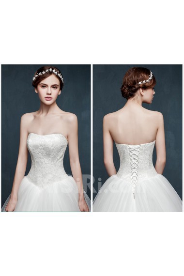 Tulle, Lace, Satin Strapless Sweep Train Sleeveless Ball Gown Dress
