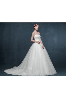 Tulle, Lace, Satin Strapless Sweep Train Sleeveless Ball Gown Dress