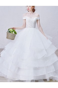 Lace, Net Off-the-Shoulder Chapel Train Ball Gown Dress with Sequins