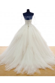 Lace, Tulle Off-the-Shoulder Chapel Train Half Sleeve Ball Gown Dress