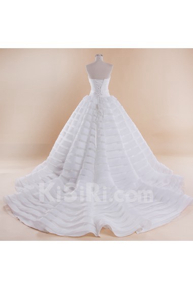 Tulle, Satin Sweetheart Cathedral Train Sleeveless Ball Gown Dress with Bow, Rhinestone