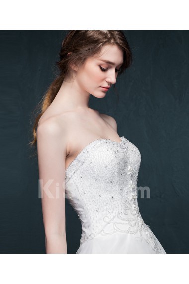 Tulle, Lace Sweetheart Chapel Train Sleeveless Ball Gown Dress with Rhinestone