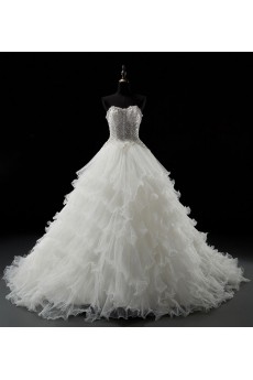 Tulle Sweetheart Chapel Train Sleeveless(Removable Sleeves) Ball Gown Dress with Bead, Rhinestone