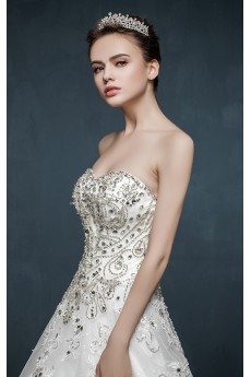 Tulle, Lace, Satin Sweetheart Cathedral Train Sleeveless A-line Dress with Rhinestone
