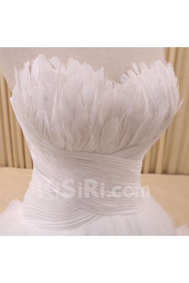 Tulle, Satin Sweetheart Chapel Train Sleeveless Ball Gown Dress with Feather