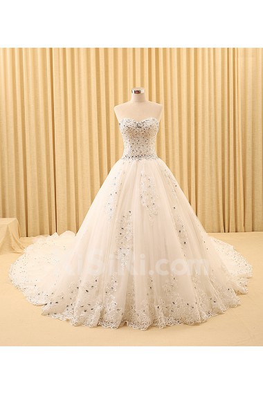 Tulle Sweetheart Cathedral Train Sleeveless A-line Dress with Rhinestone, Sequins